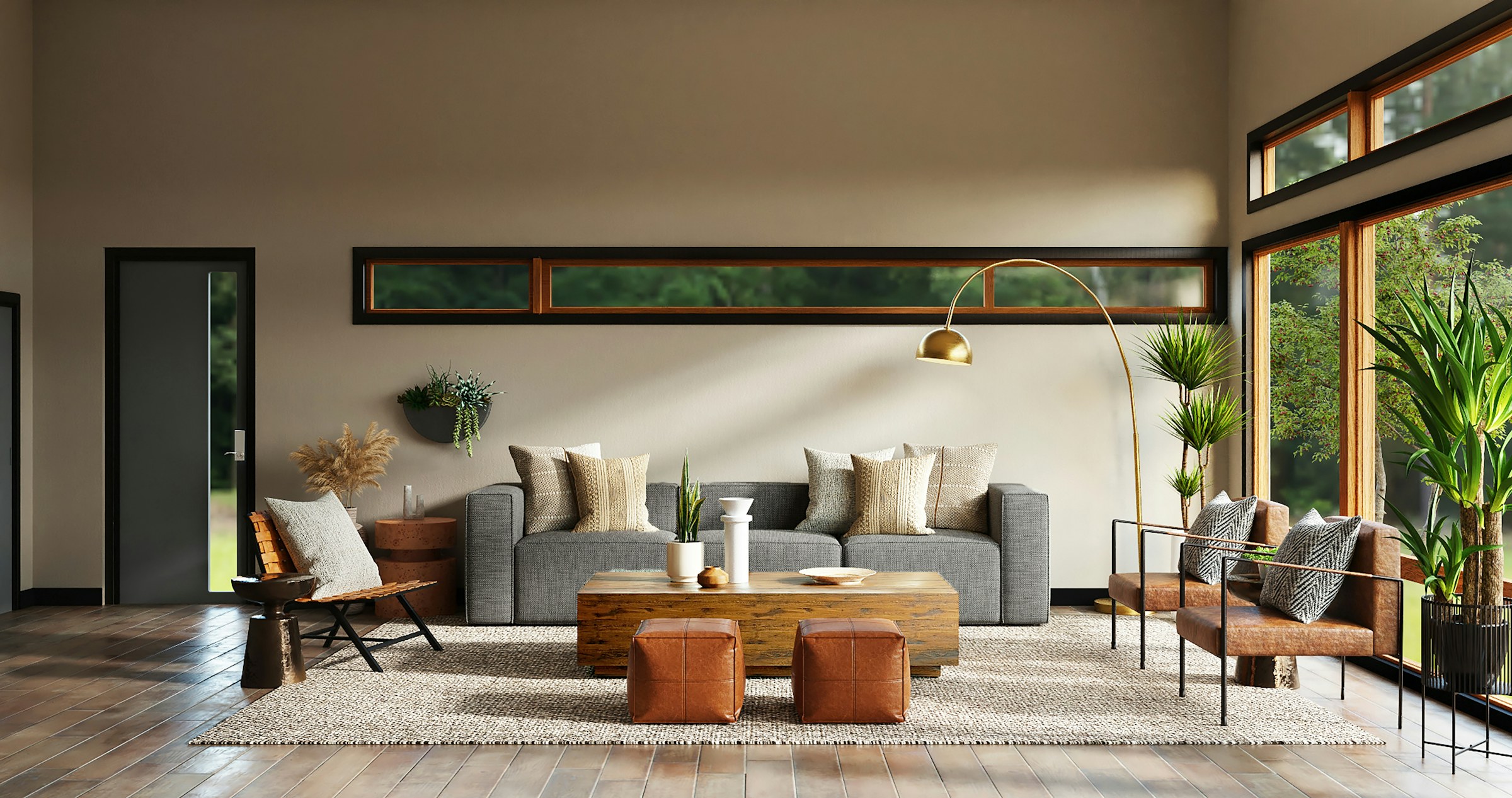 Elegant living room composition with curated furniture